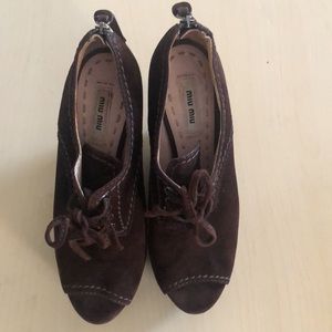 MIU MIU Suede Platform Wedge Shoes